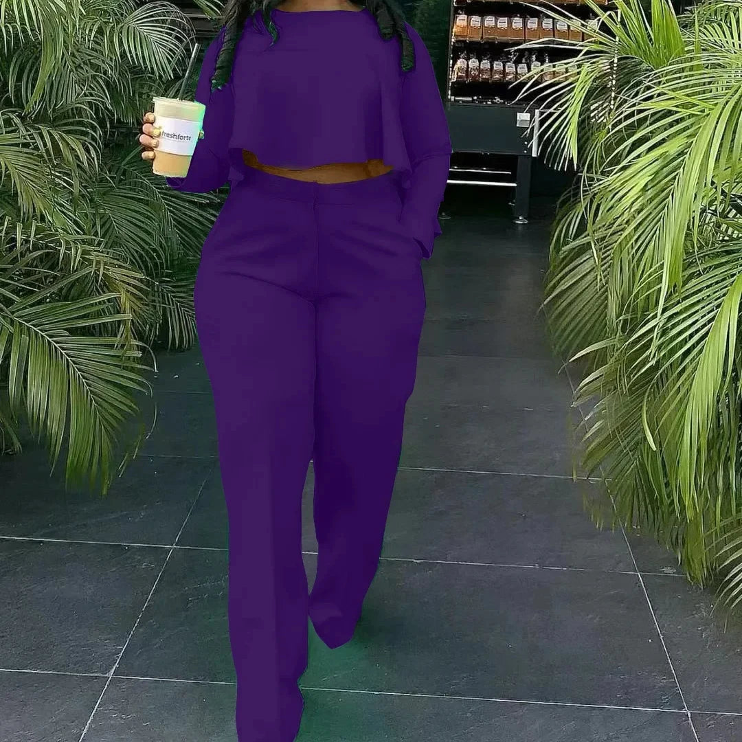 Two Piece Set Women Tracksuit Set Summer Work Elegant Long Sleeve Top Pants Set