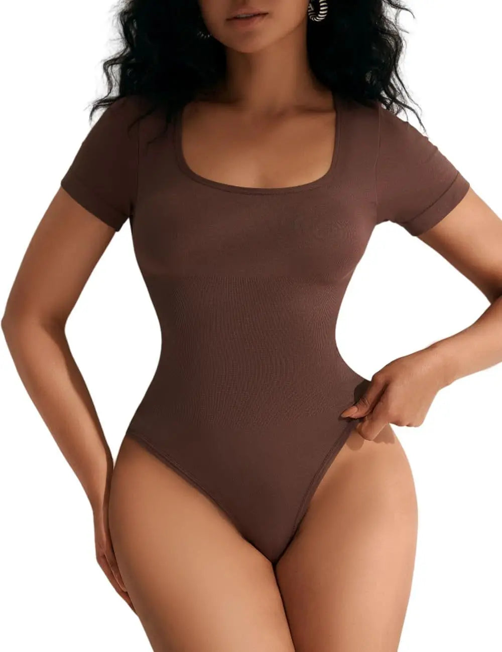 Women Bodysuit Shapewear Seamless Short Sleeve Thong Tummy Control Sculpting Body Shaper