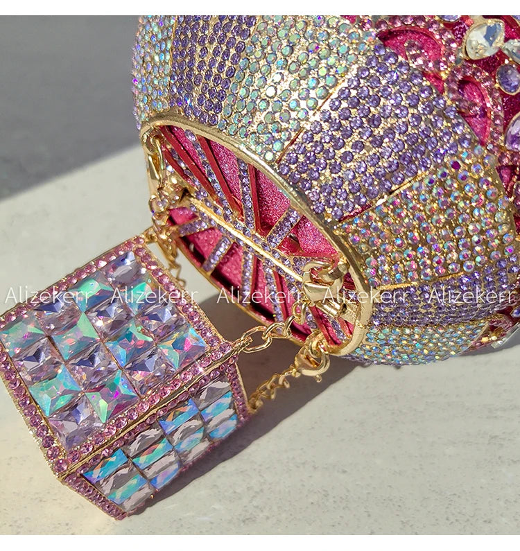 Balloon Shaped Crystal Evening Bags Women Luxury Classy Unique Clutch Purse
