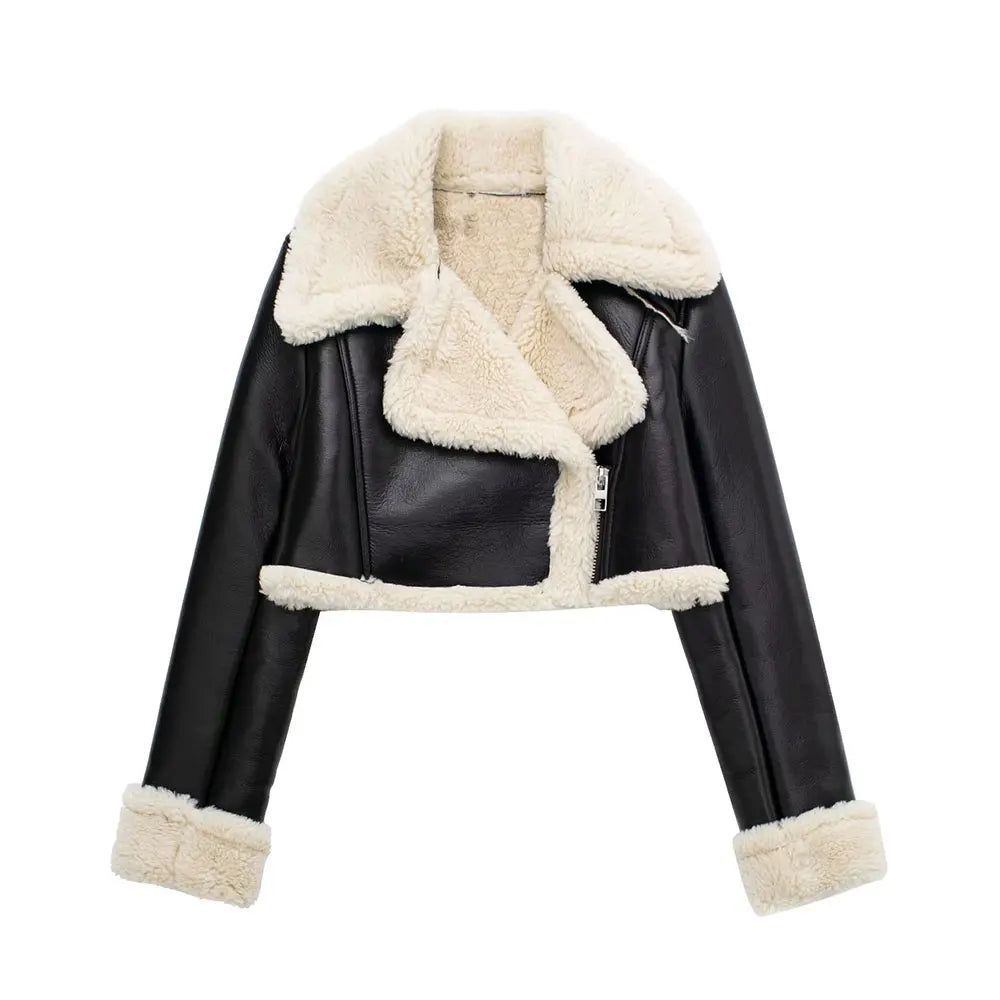 Women Solid Front Zipper Jackets Vintage Lapel Neck Long Sleeves Jacket