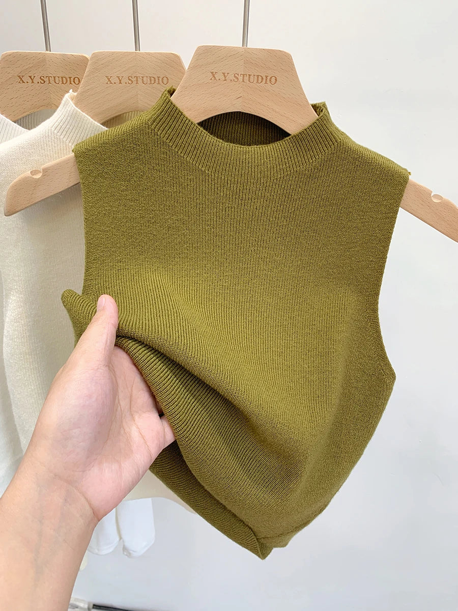 Women Knitted Tank Top Sweater Short Sleeveless Pullover Top
