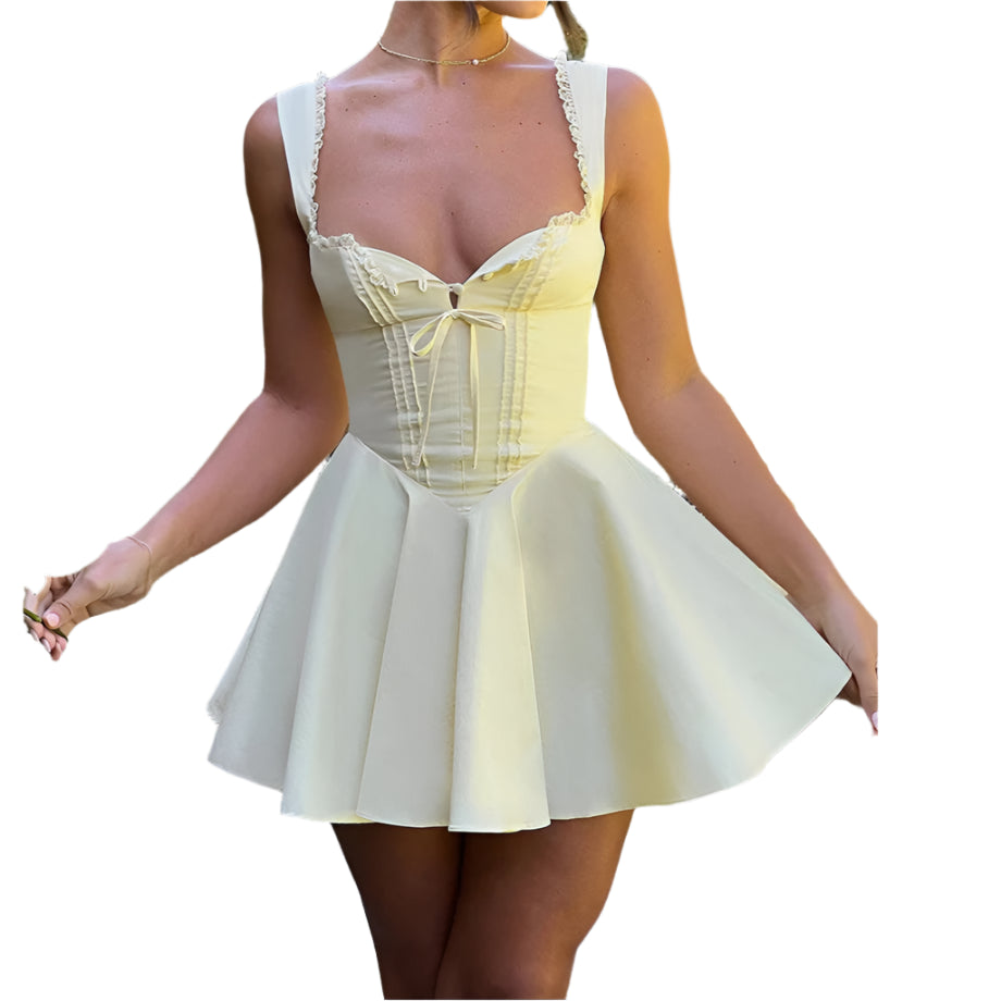 Sleeveless Lace Splicing Spice Slip Dress Slim Backless Ballet Pompadour Dress V-neck High-waisted Mini Dress