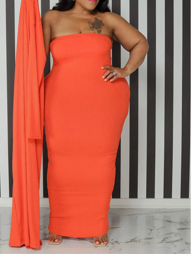 Plus Size Dress Sets 2 Piece Outfits Maxi Dress and Cover Coat Matching Suit