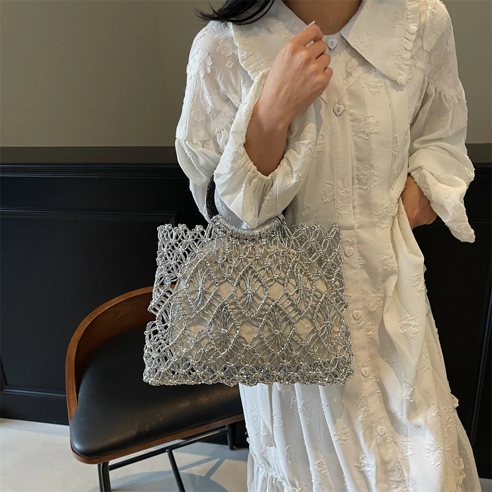 Handmade Woven Design Round Handle Handbags For Women