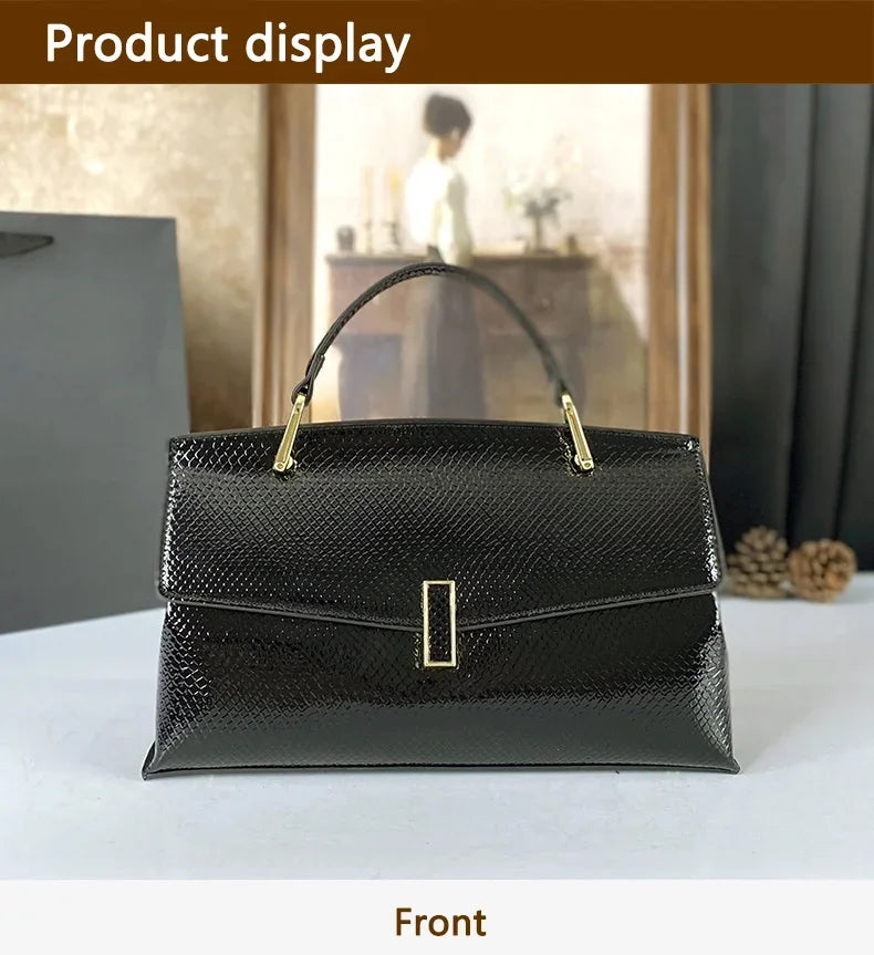 High End Women's Black Bag, Large Capacity Hand-Held Crossbody Bag