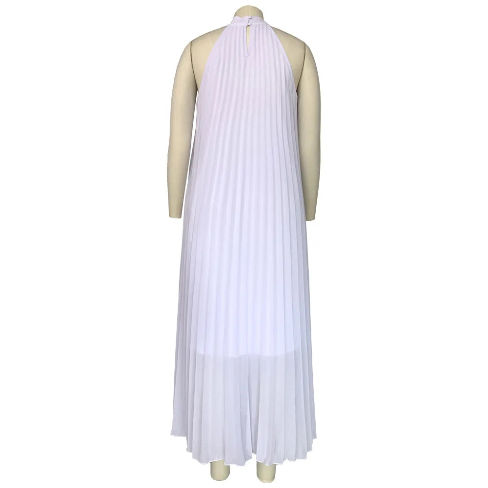 Plus Size Women Maxi Dress sleeveless Halter Hollow Out Maxi Dress