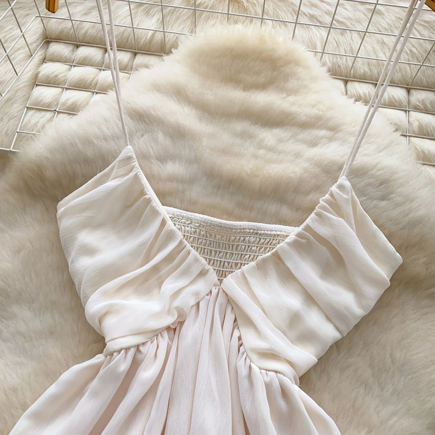 Chiffon Tops Straps Deep V Backless Top Ruffles Short Tank Top Vacation Style Sexy Tops