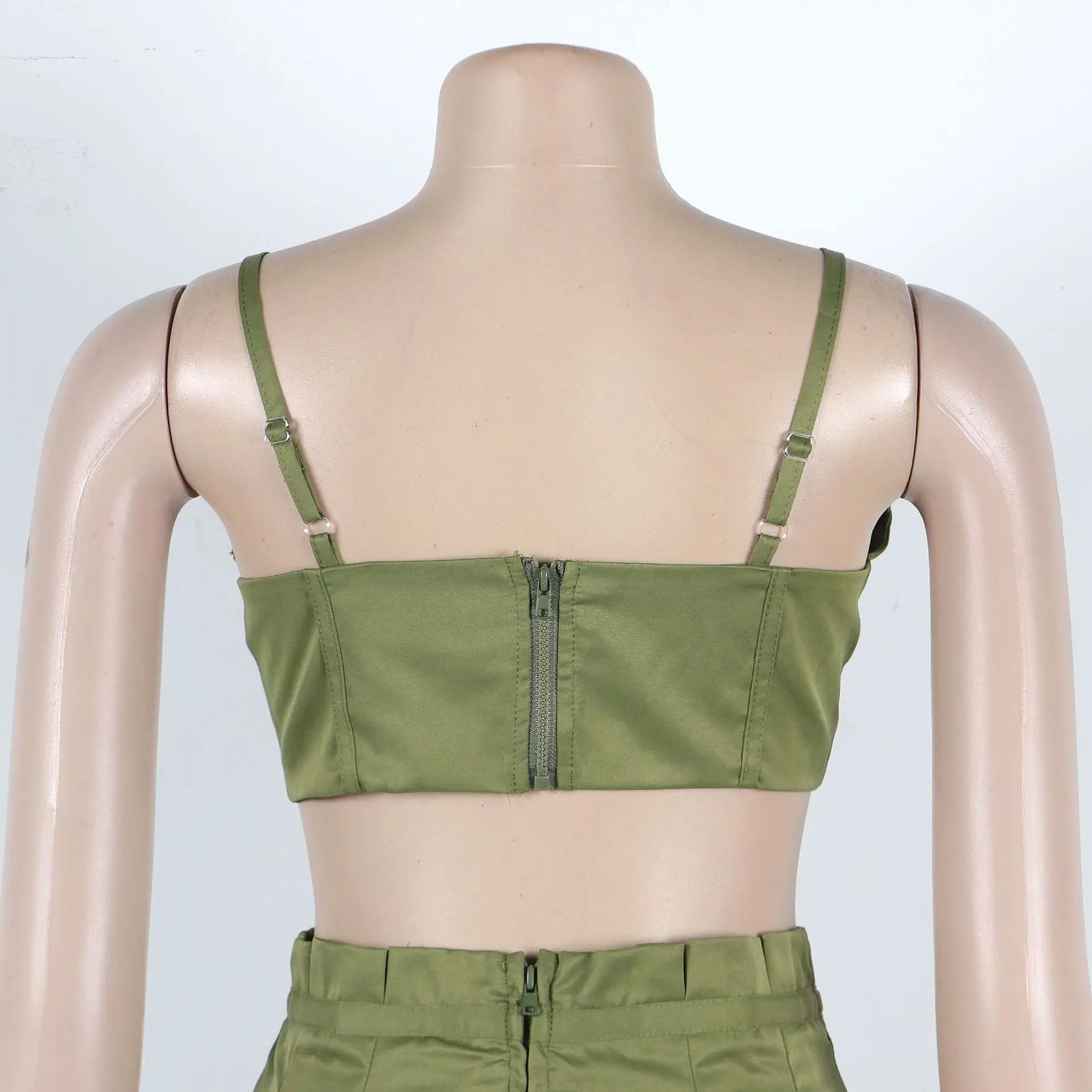 Sexy Zip Crop Camisole and High Waisted Drawstring Wide Leg Trousers 2 Piece Women Pants Suit Streetwear