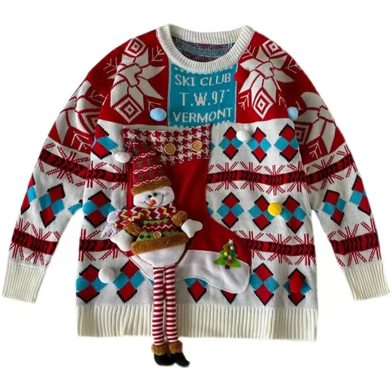 Christmas Style Pullover Sweater Women Y2K Crew Neck Couples Knit Sweater
