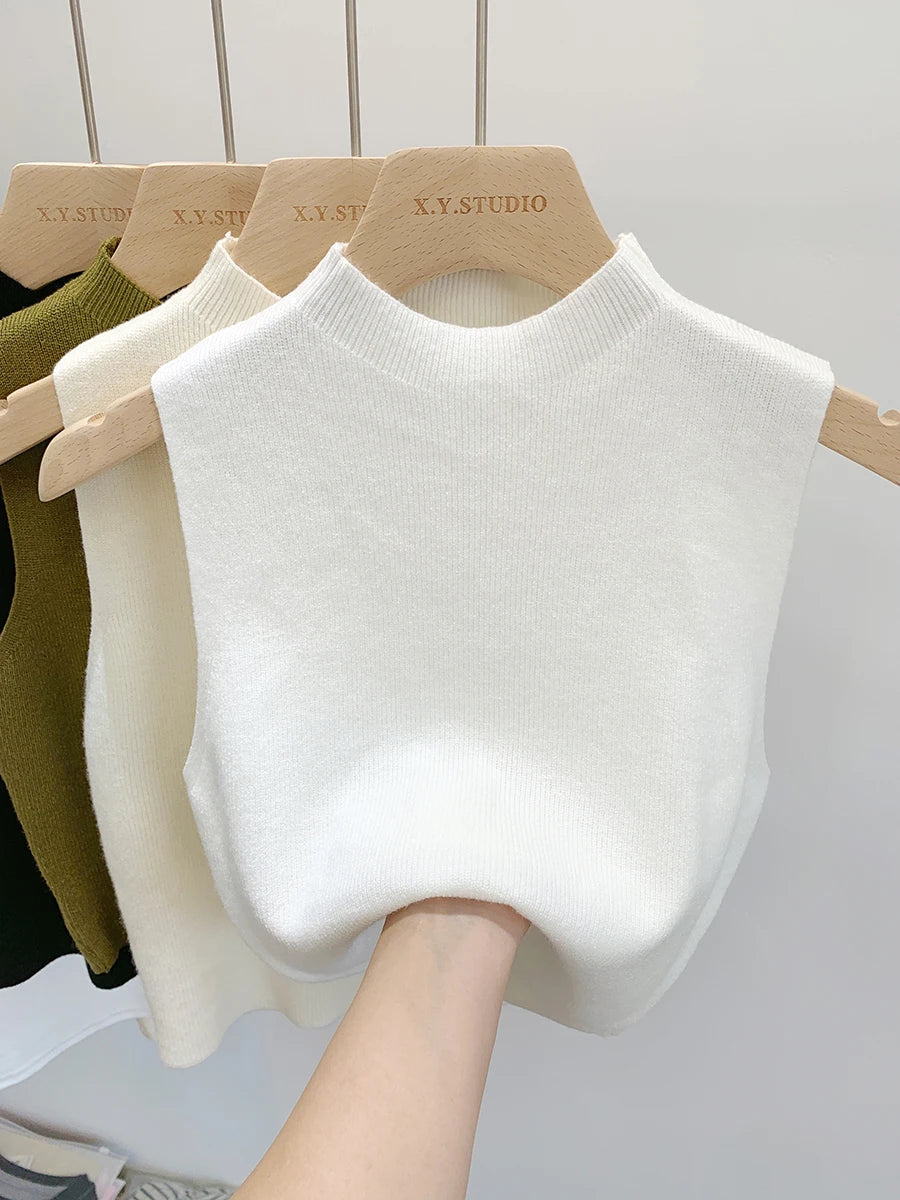 Women Knitted Tank Top Sweater Short Sleeveless Pullover Top
