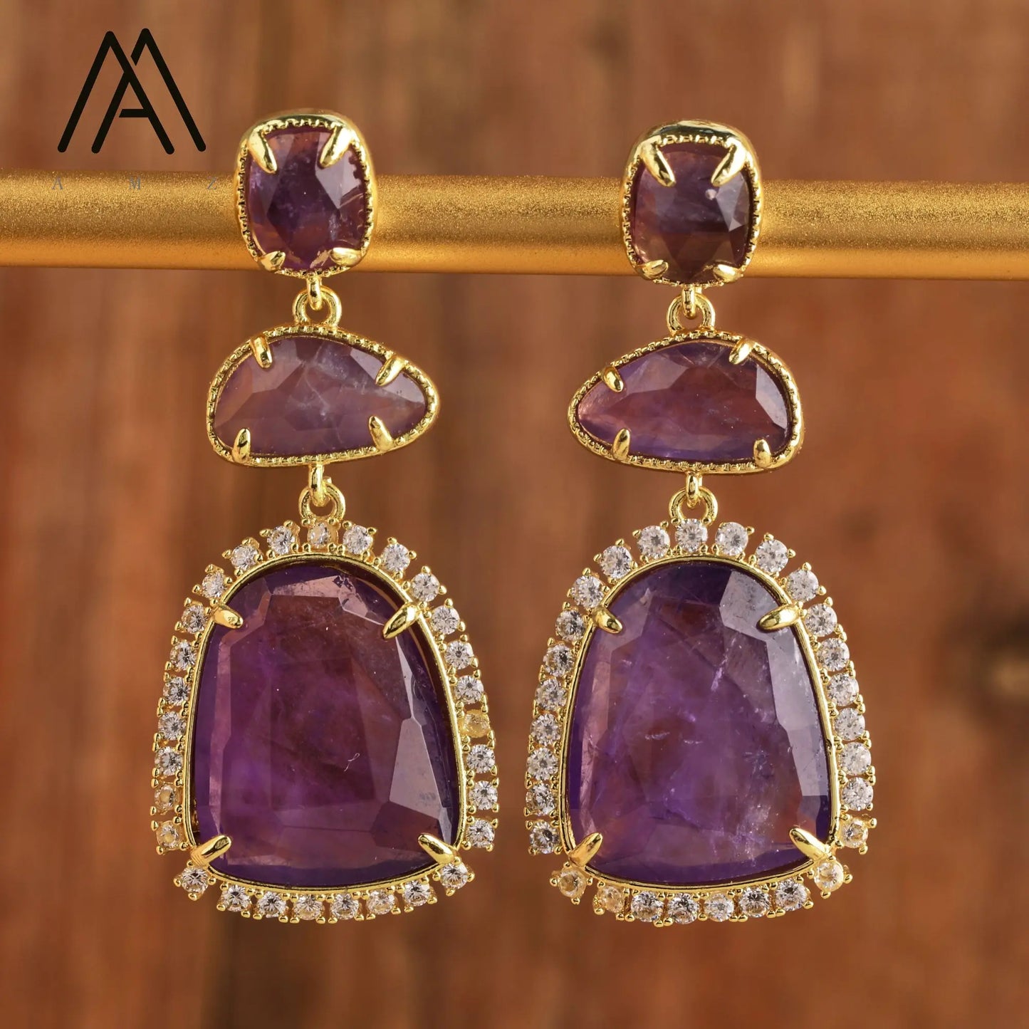 Luxury Crystal Earrings Wedding Jewelry Healing Natural Gemstone Amethysts Amazonite Labradorite Stud Earring Gift to Women