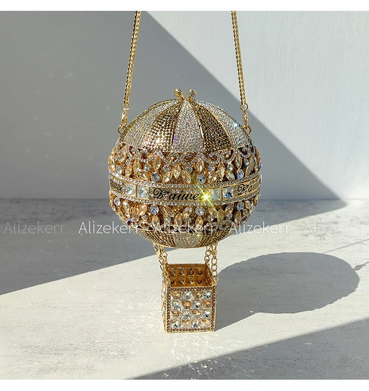 Balloon Shaped Crystal Evening Bags Women Luxury Classy Unique Clutch Purse