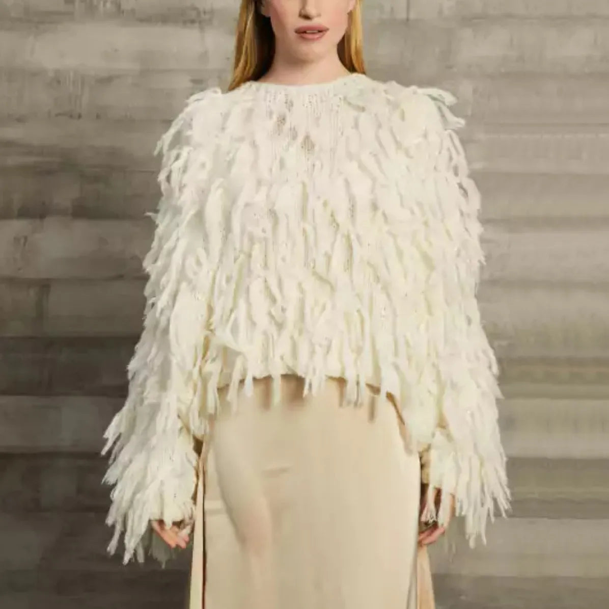 Tassels Design Solid Color Sweater Women Loose Knitted Pullover Jumper