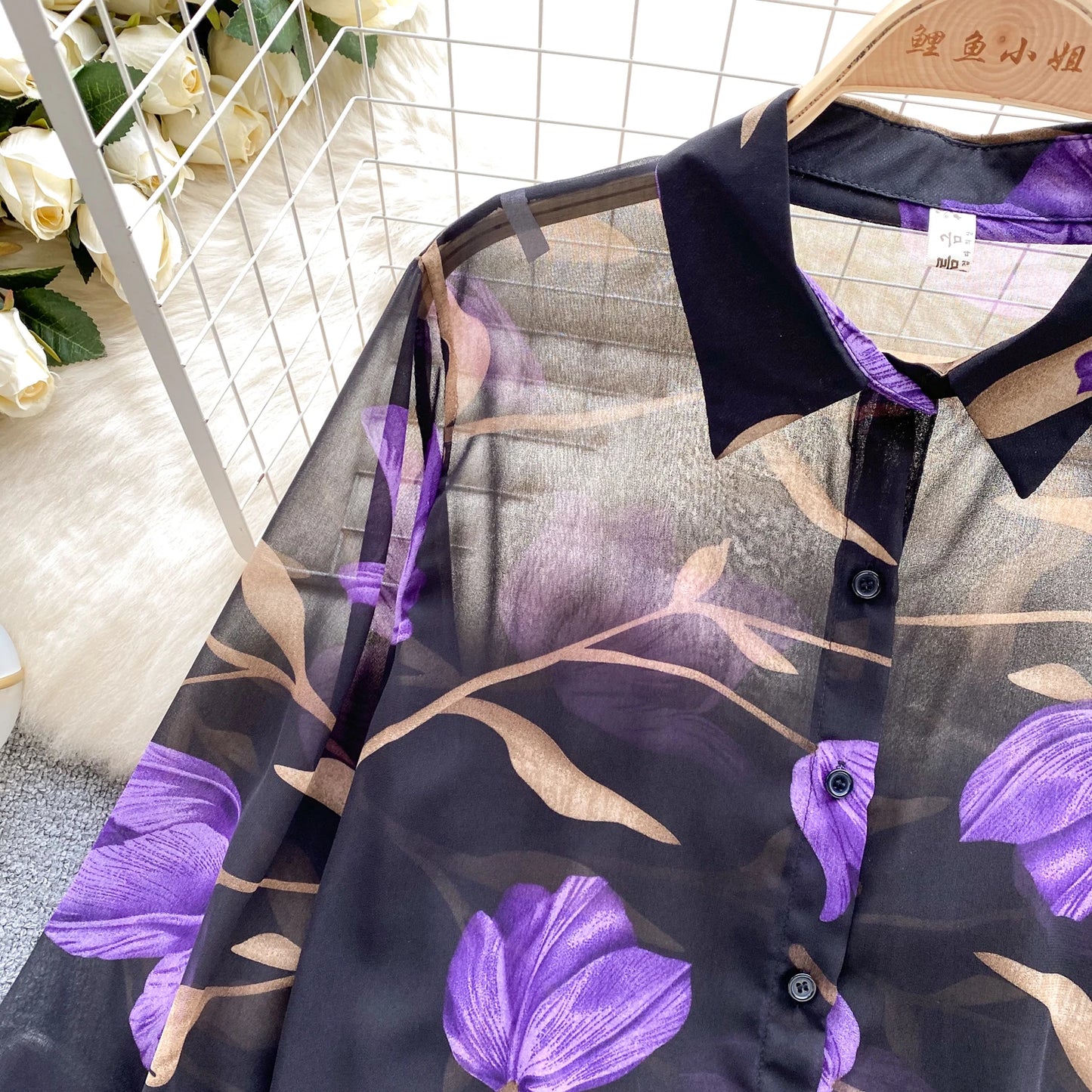 Floral Print Women Shirt Summer Lantern Sleeve Retro French Loose Blouse