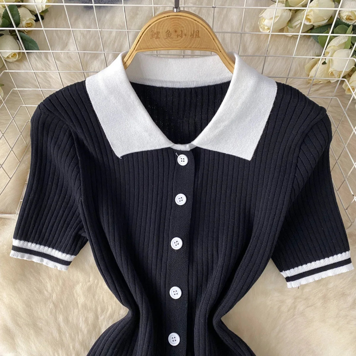 Mini Skirt Set Women Two Piece Sets Polo Collar Knit Shirt Tops Skirt Sets Casual Y2k