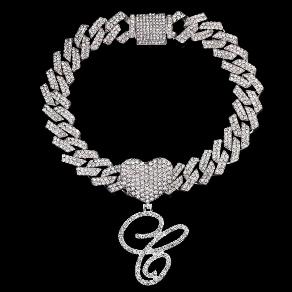 A-Z Cursive Initial Letter Cuban Anklets Bracelet For Women 14mm Iced
