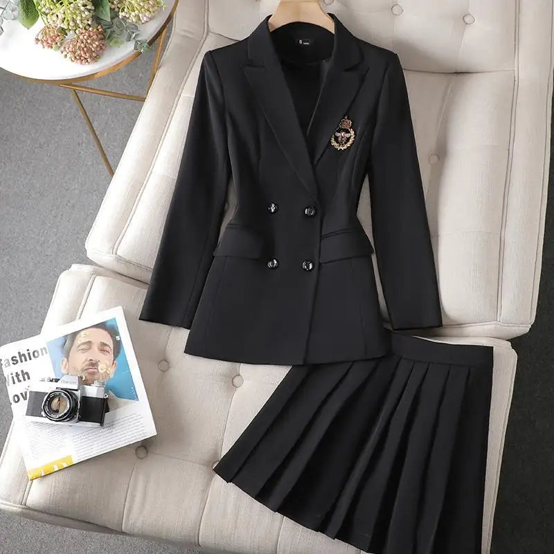 Skirt Two Piece Blazer Outfits Chic 2 Piece Set Women's Clothing Pleated Mini Skirt Blazer Suit