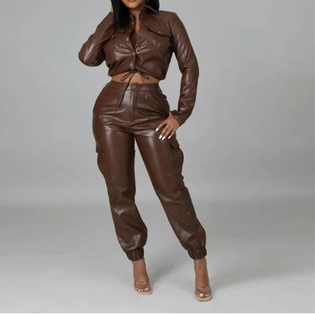 Pants Sets Two Piece Long Sleeve Cardigan Hidden Breasted Solid Zipper Fly Pencil Pants Slim Fit