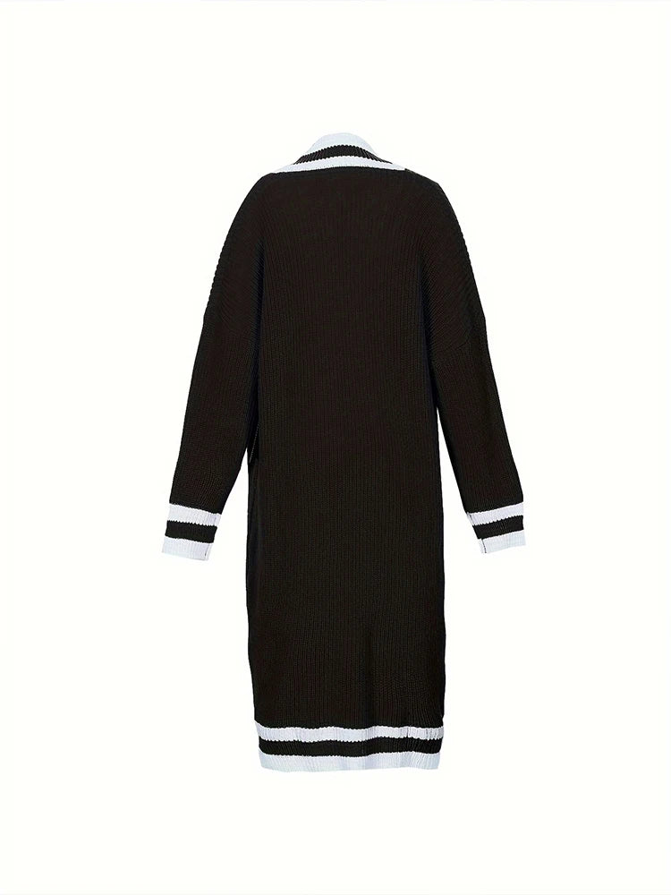 Plus Size Women's Long Sleeve V-Neck Maxi Cardigan Button Down Thick Casual Cardigan
