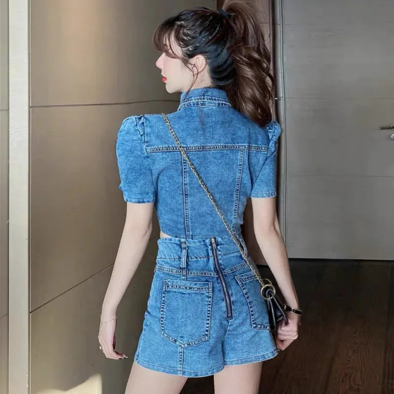Denim Shorts Sets Shirts+Shorts Jeans 2 Pieces Sets Outfit