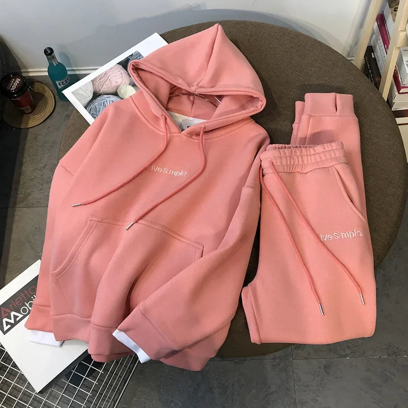 Women's Hooded Tracksuit Two Pieces Set Pants Suit Drawstring Trousers