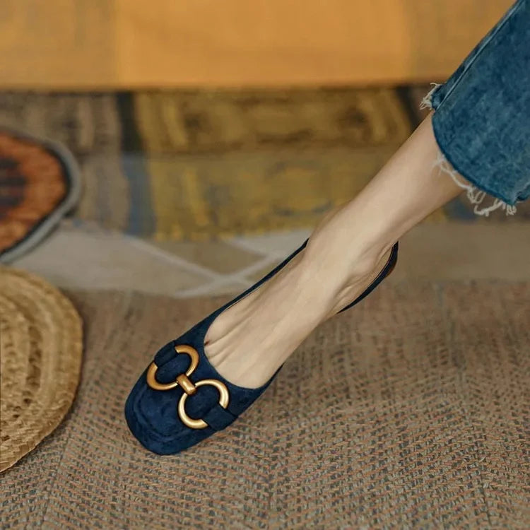 French Low Heel Retro Toe Cover Sandals Women Summer Empty Horse Bit Faux Leather Strap Sandals