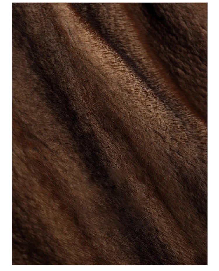 Brown Thick Warm Soft Faux Mink Fur Coat Women Puff Sleeve Stand Collar Fluffy Jacket