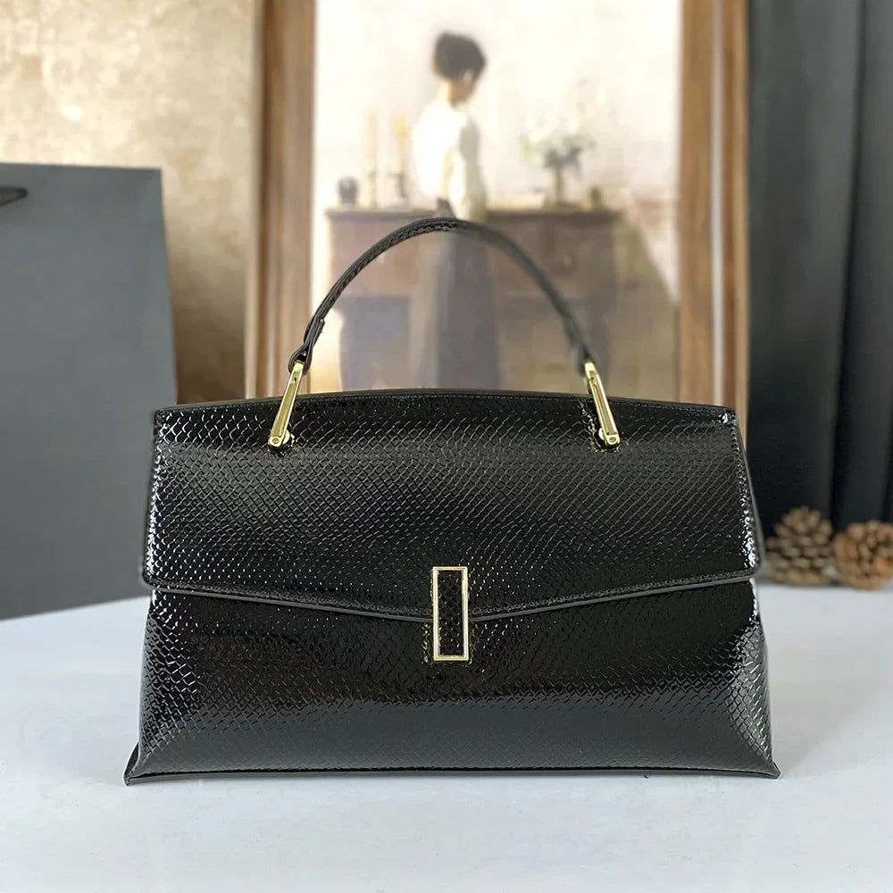 High End Women's Black Bag, Large Capacity Hand-Held Crossbody Bag