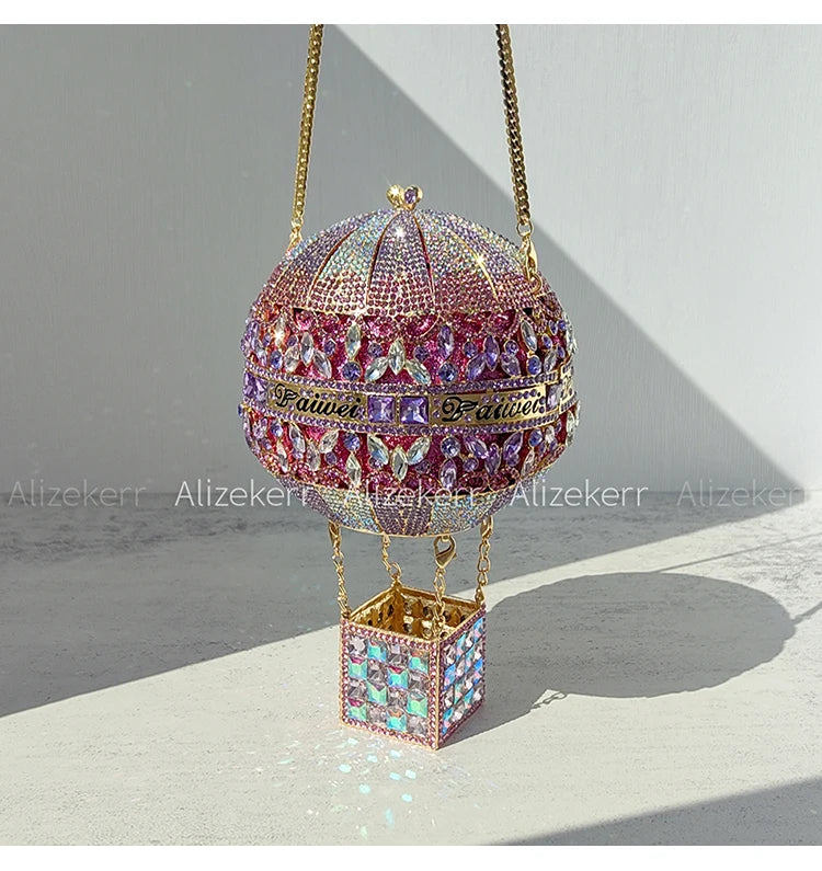 Balloon Shaped Crystal Evening Bags Women Luxury Classy Unique Clutch Purse