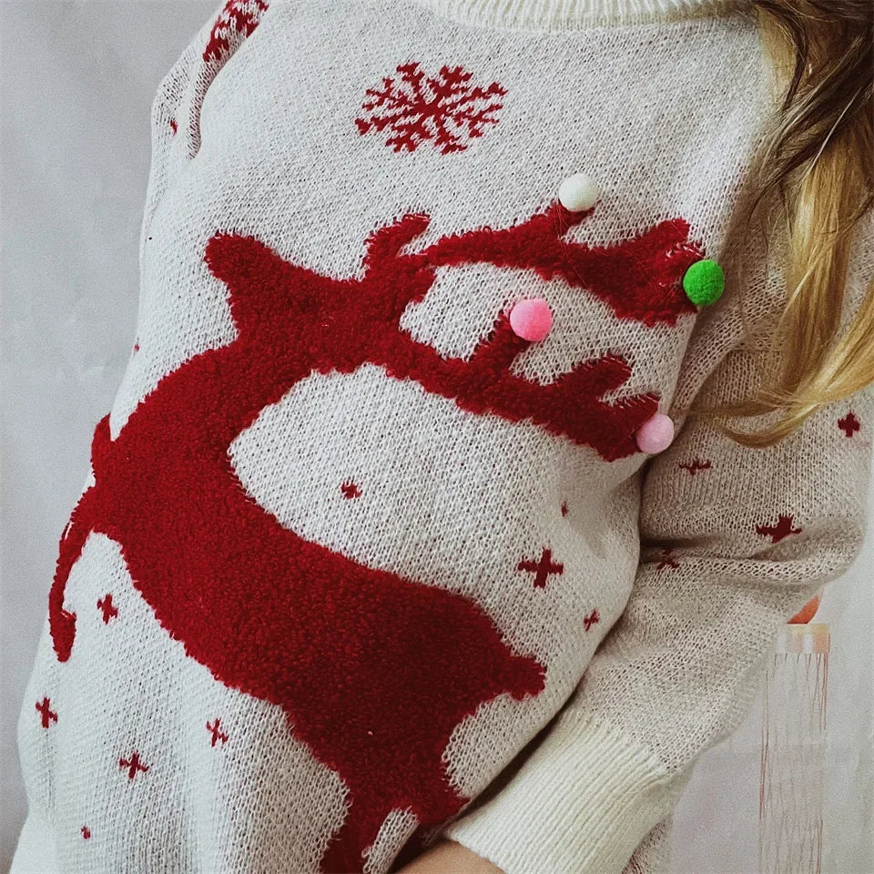 Jacquard Ball Christmas Sweater Pullover Round Neck Sweater