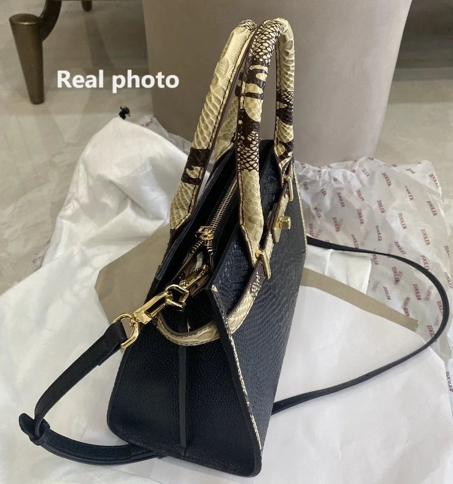 Elegant Single Shoulder Bag Business Women Black Animal Pattern Purses