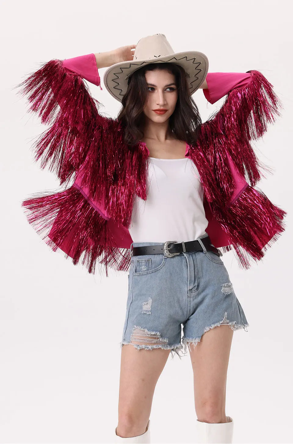 Tinsel Women Coat Temperament Club Coat Long Sleeve Trendy Fashion Sequins Tassel Jacket
