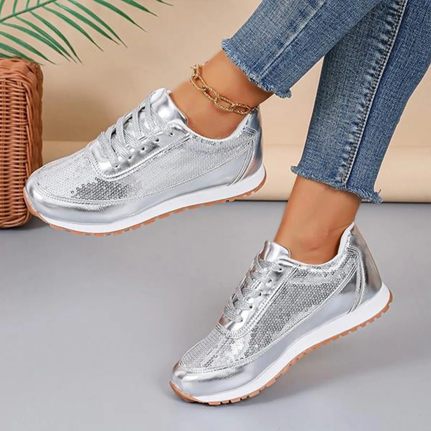 Casual Shoes For Women Sneaker Wedges Sequined Casual Sneakers Fashion Comfortable Sneakers