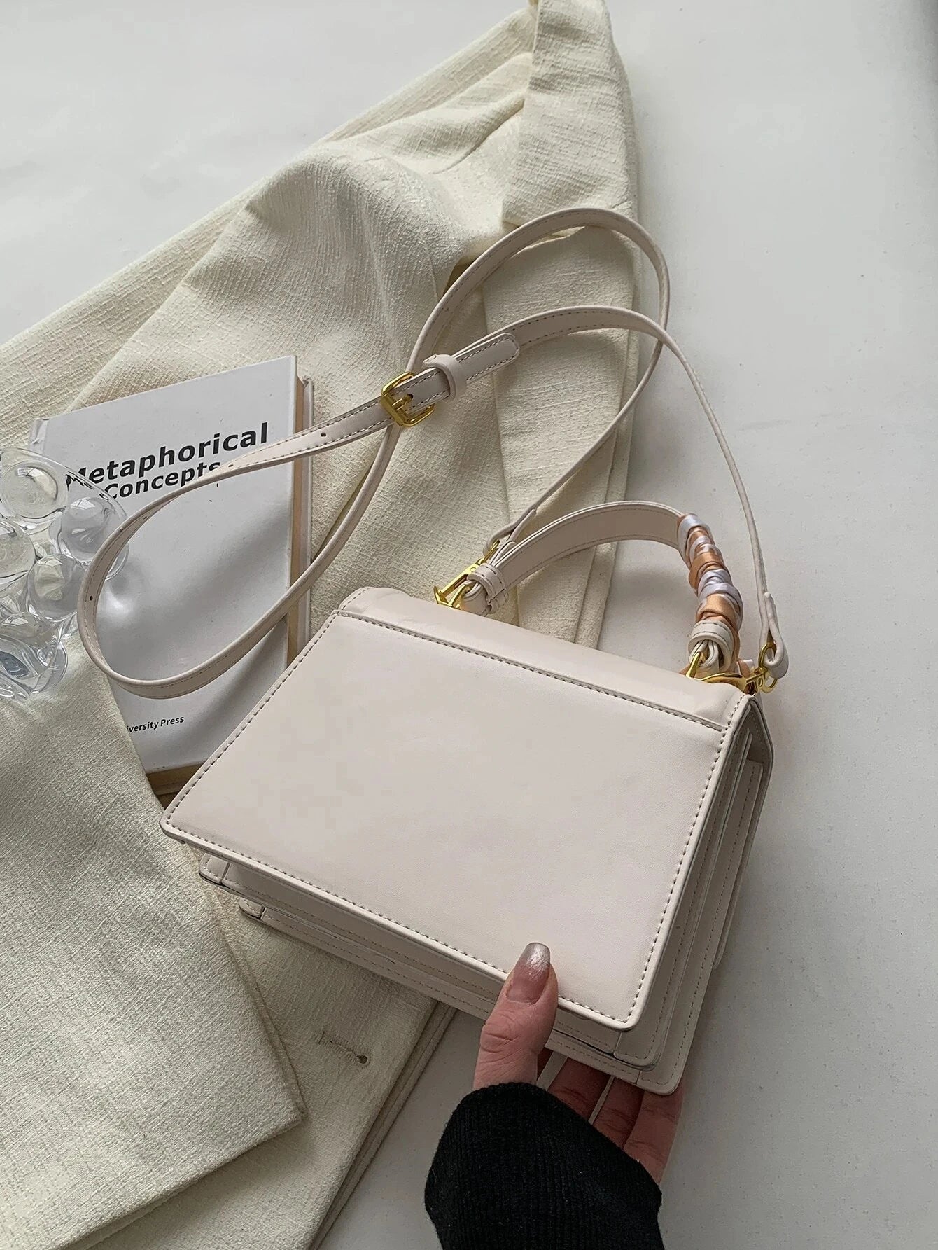 Scarf Bow Decor Lightweight Flap Bag, Business Casual Mini Women's Shoulder Bag