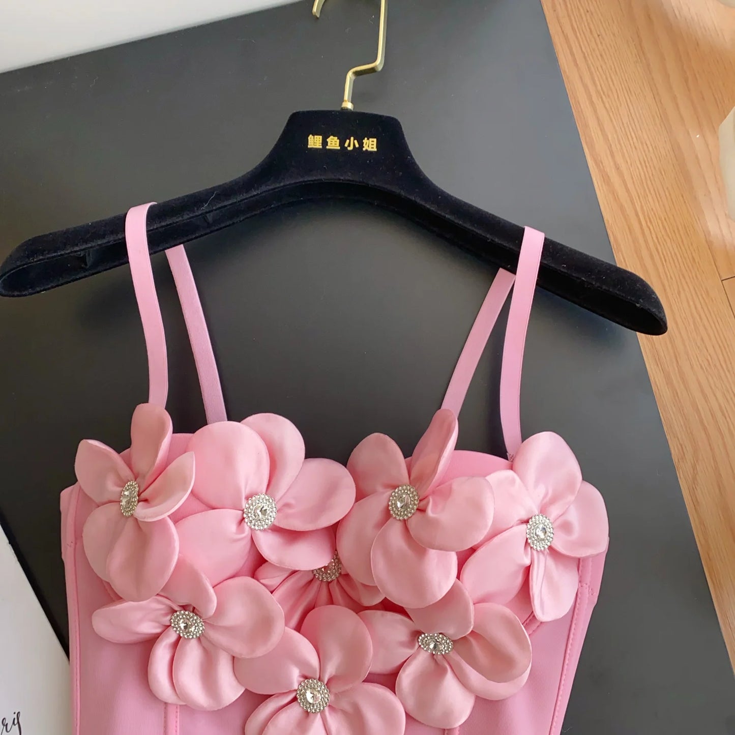 Women 3D Floral Lingerie Top Strap Chest Pad Solid Backless Corset Tank Top