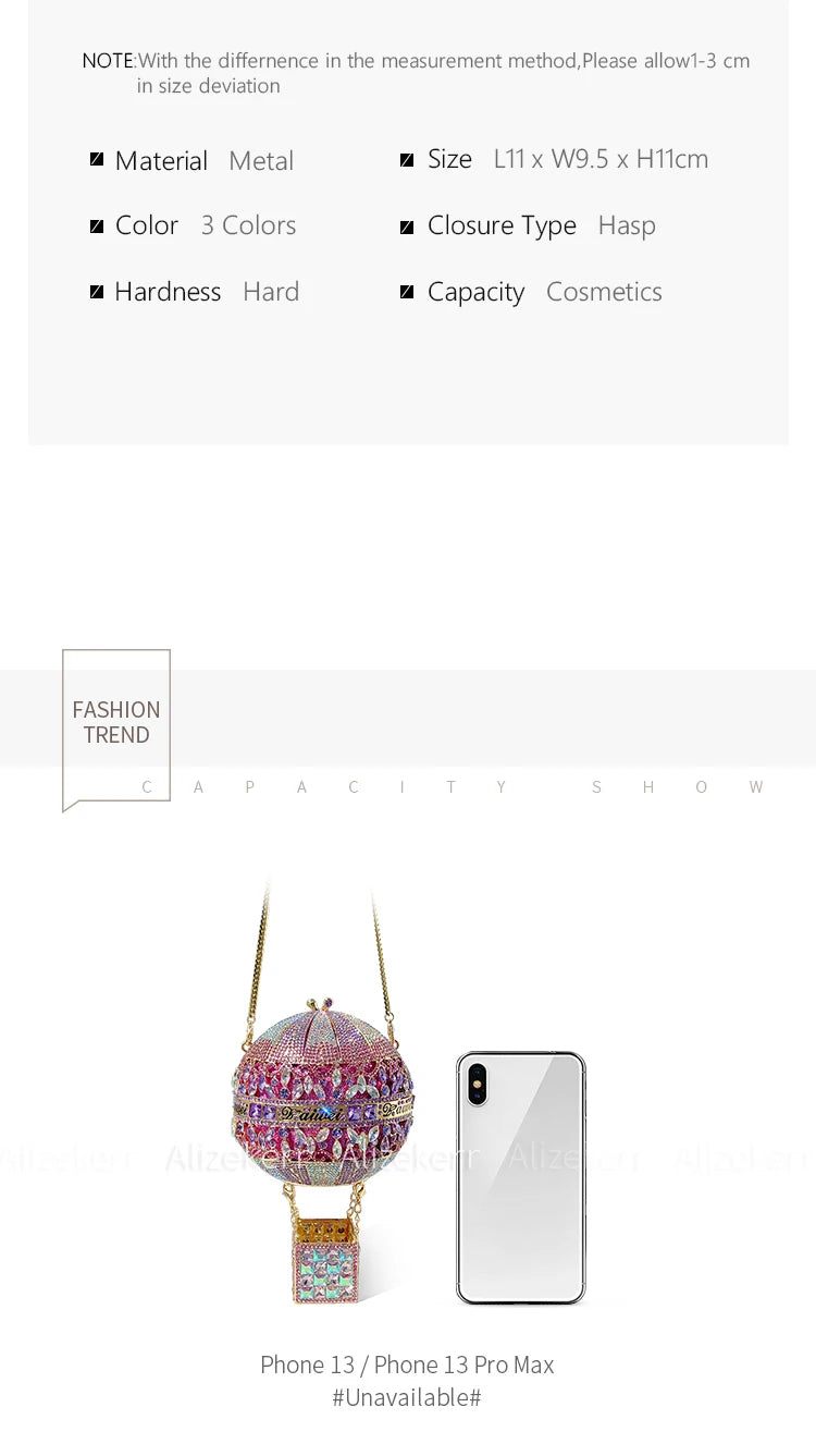 Balloon Shaped Crystal Evening Bags Women Luxury Classy Unique Clutch Purse