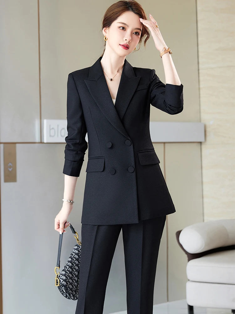 Blue Purple Black Women Blazer and Pant Suit Office Ladies Business Work Wear