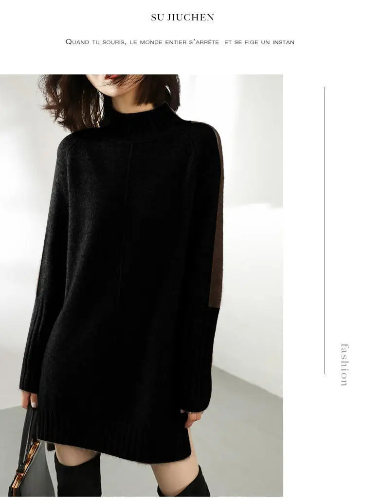 Turtleneck Knitted Sweater Women Pullovers Thick Jumpers Wool Knit Crochet Y2k Sweater