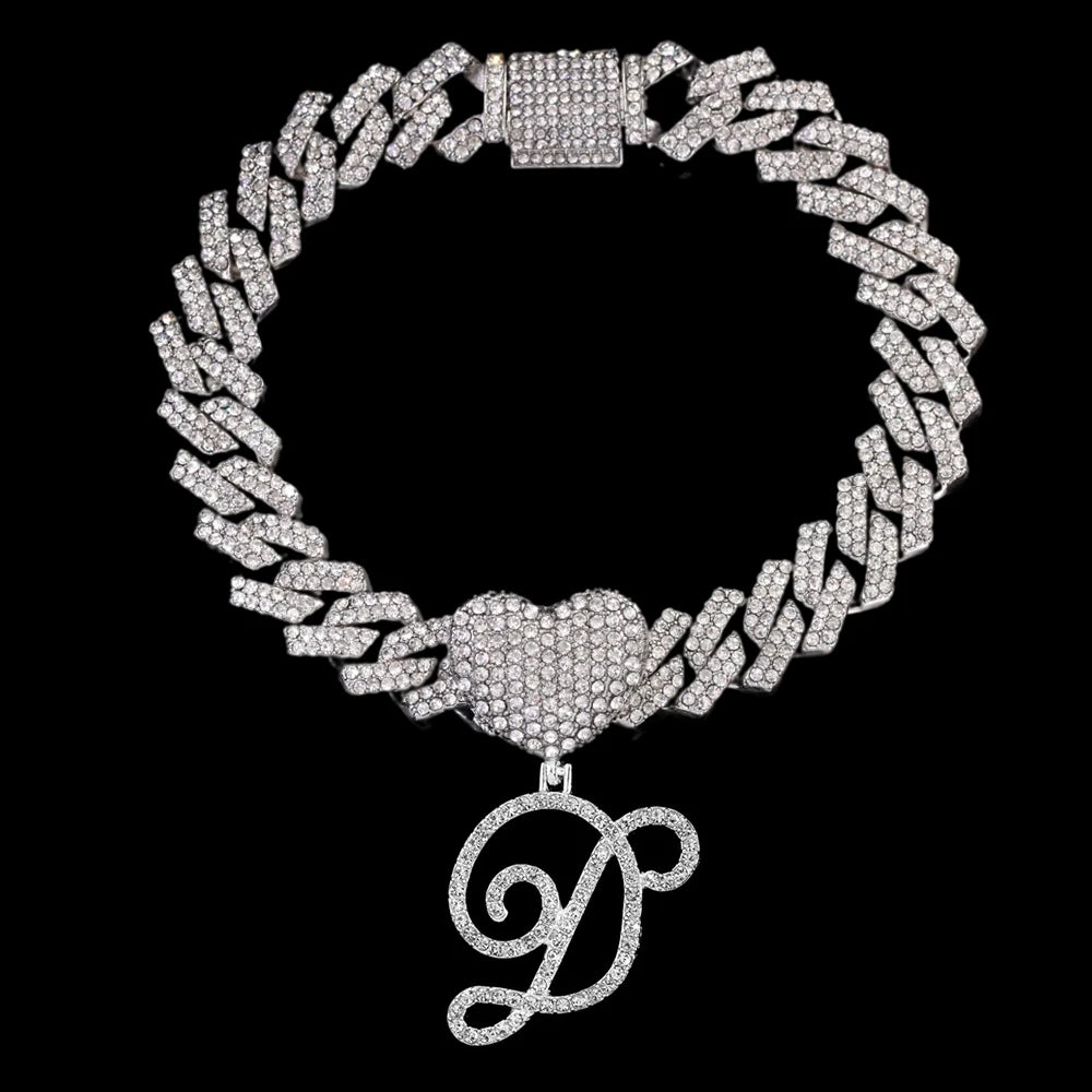 A-Z Cursive Initial Letter Cuban Anklets Bracelet For Women 14mm Iced