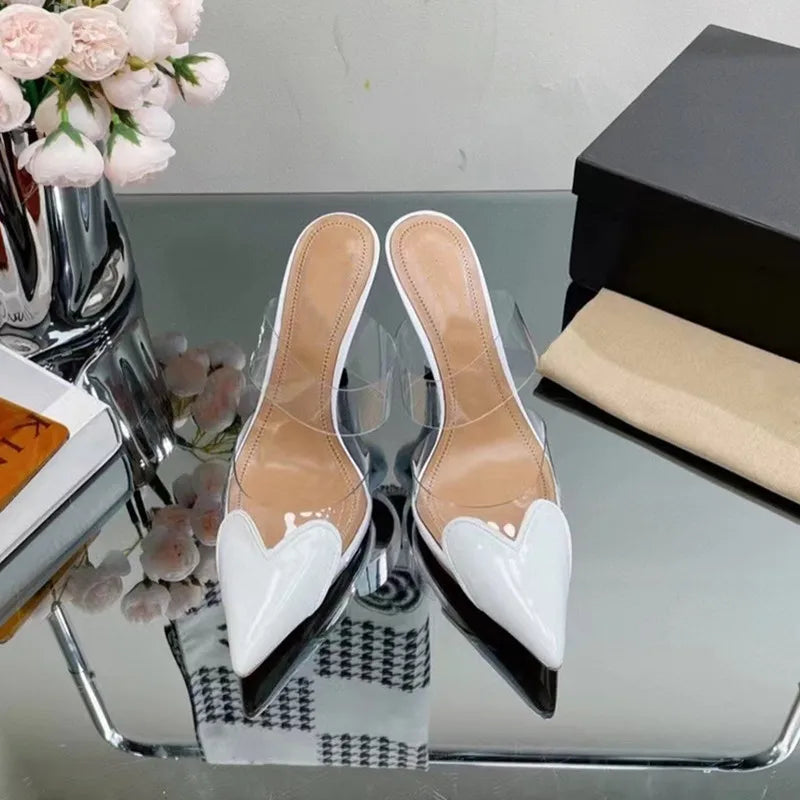 Transparent PVC Mixed-color Women Pumps Elegant Pointed toe Thin High heels Slingbacks Mules Party Prom Shoes
