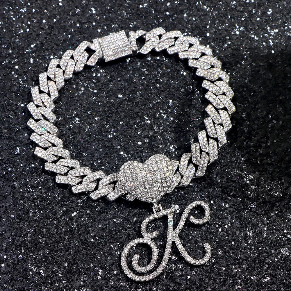 A-Z Cursive Initial Letter Cuban Anklets Bracelet For Women 14mm Iced