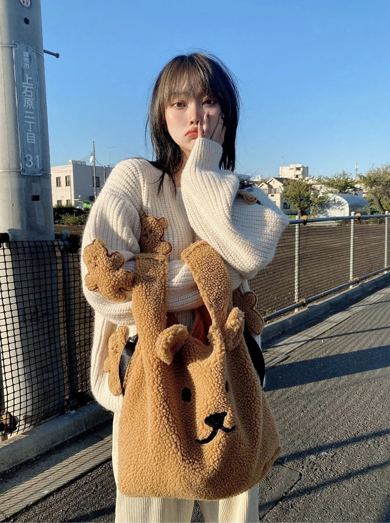 Sweet Cartoon Bear Sweater Women Cute Knitted Pullover Oversized Knitwear