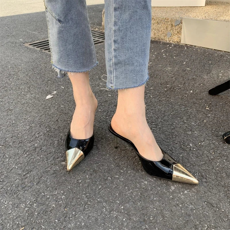 Pointed Toe Women Slippers Sexy Thin Heels Sandals Banquet Mule Shoes