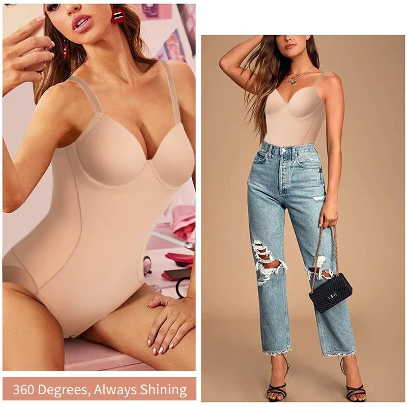 Postpartum Waist Trainer Shapewear for Women Tummy Control Dress Backless Bodysuit Tops Body Shaper with Built-in Bra