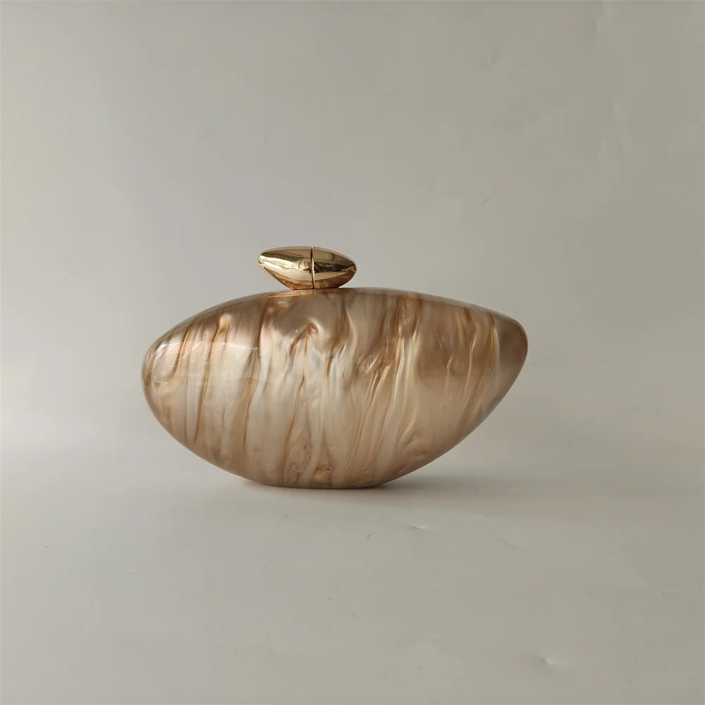Shell Brand Pearl Brown Marble Acrylic Box Clutches Evening Bag Bridal Hand Bag