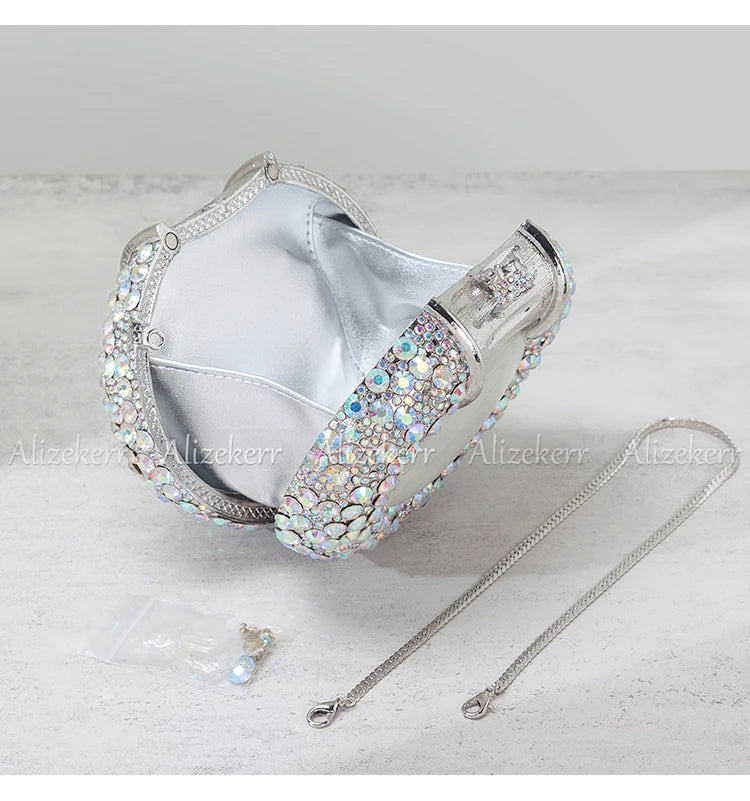 Oval Shaped Crystal Evening Bag Women Boutique Gorgeous Classy Diamond Clutch Purses And Handbags Bridal Wedding Party