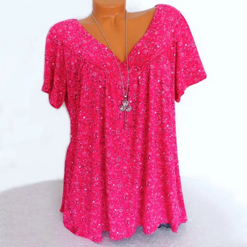 Loose Sleeveless Long Tank T-Shirt V-Neck Tops Floral Print Tees