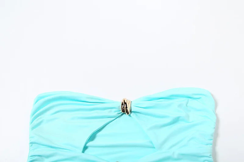 Hollow Metal Buckle 2 Piece Set Resort Wear Women Y2K Split Maxi Skirt Matching Clubwear Outfits