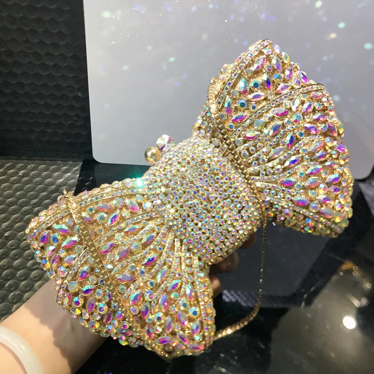 Rhinestone Green/Black Clutch Purse Bow Luxury Diamond Evening Clutches Wedding Bridal Bag