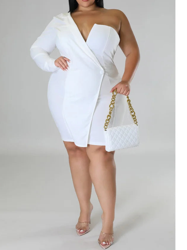 Plus Size Dress Long Sleeve V Neck Solid Sexy Mini Suit Dress Party Dresses